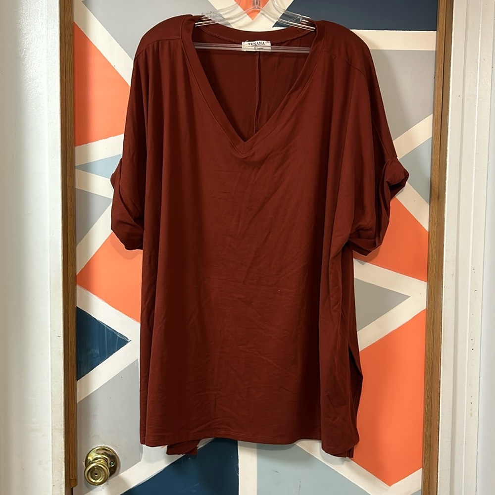 Women’s zenana brown shortsleeve v-neck